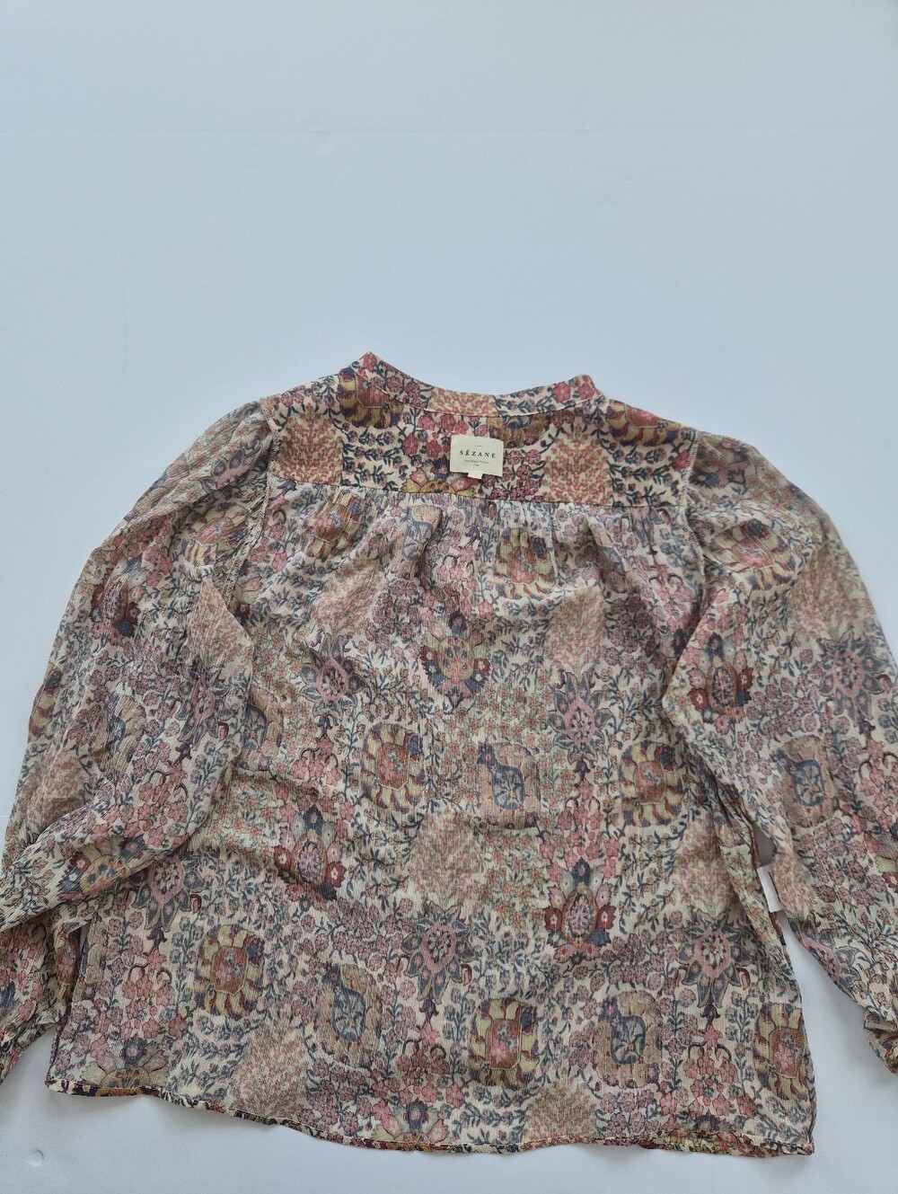[Sezane] Irina Shirt in Pastel Forest, Size 38/6, Part Silk - Picture 9 of 12